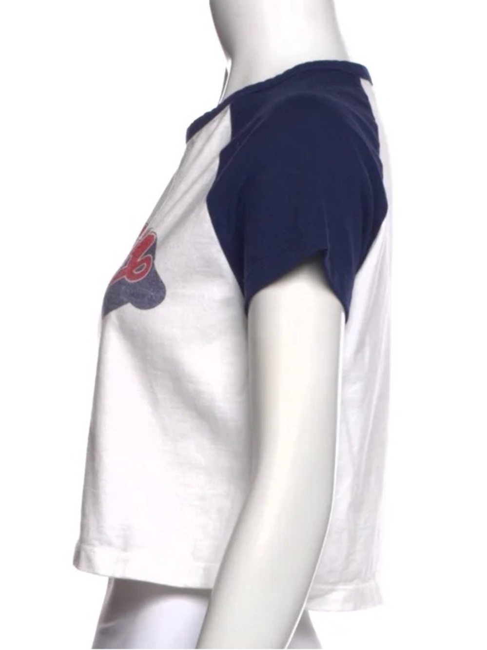 Balmain White and Navy Cropped Raglan Logo Tee - Picture 2 of 8